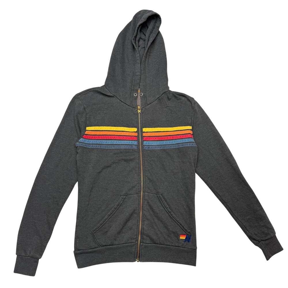 Aviator Nation 5 Stripe Fill Zip Hoodie Women's XS Cali Loungewear Retro